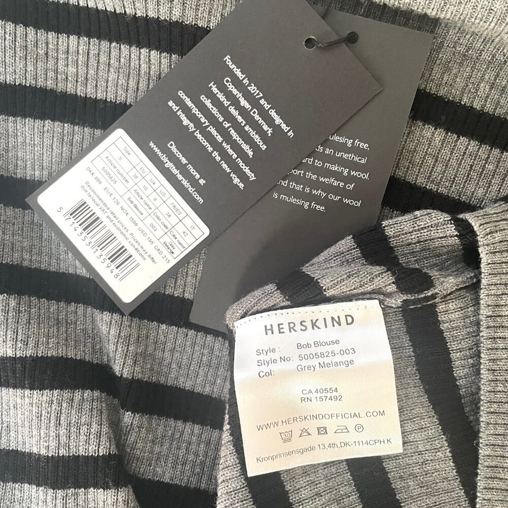 Birgitte Herskind Bob Gray Striped Merino Wool Turtleneck Sweater Sz Small - Picture 7 of 7